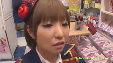Schoolgirl Giving Handjob On Her Knees Cum To Palm In The Sexshop