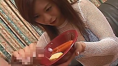 Pretty girl who eats with semen