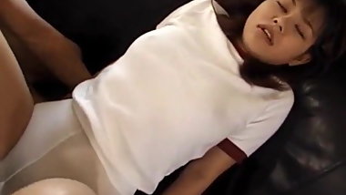 Eri Ueno in sexy uniform sucks cock over boxers until gets