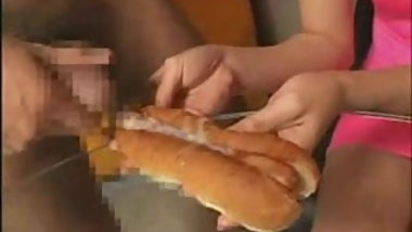 Japanese girl eating cum on food (3)