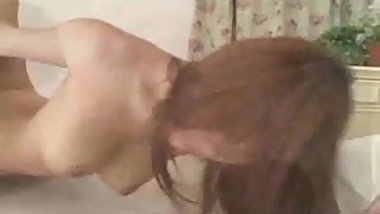 Busty Japanese schoolgirl gets her shaved pussy banged