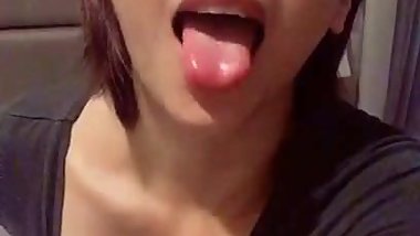 Japanese woman on her knees begging for cock