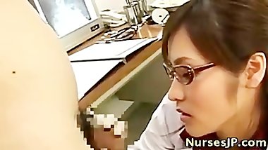 Asian woman doctor handjob