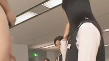 Asian CFNM guy wanks in office