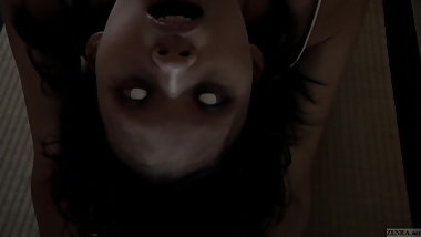 Rail thin spooky Japanese ghost group fondling in HD
