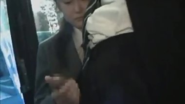 Asian Schoolgirl Gives Handjob On Bus