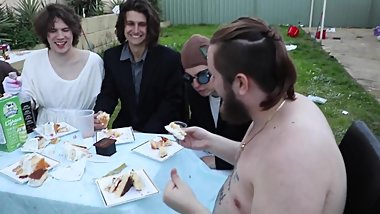 4 men eat pube cake in hot foursome