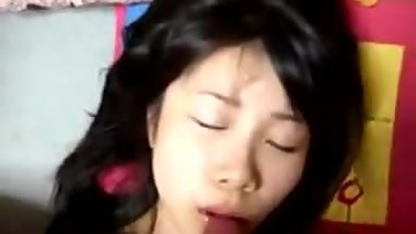 Horny Japanese babe gets facialed