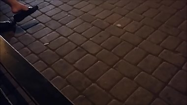 hot flats dangling and shoeplay by japanese girl at night time