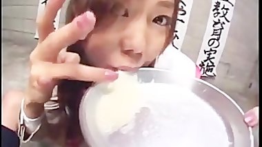 Japanese bukkake cutie drinking cum