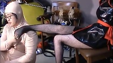 Japanese ninja girl gets her feet tickled