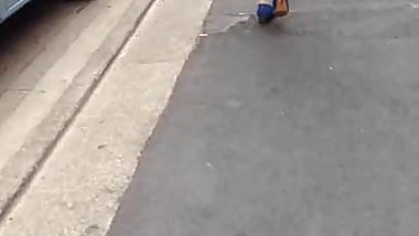 Wind blows up Japanese girl's skirt