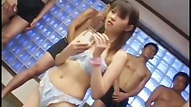 Japanese slut drinking glass of cum