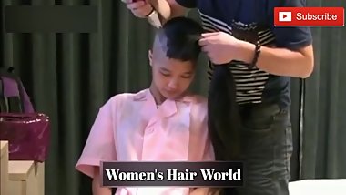 Japanese girl long hair shave